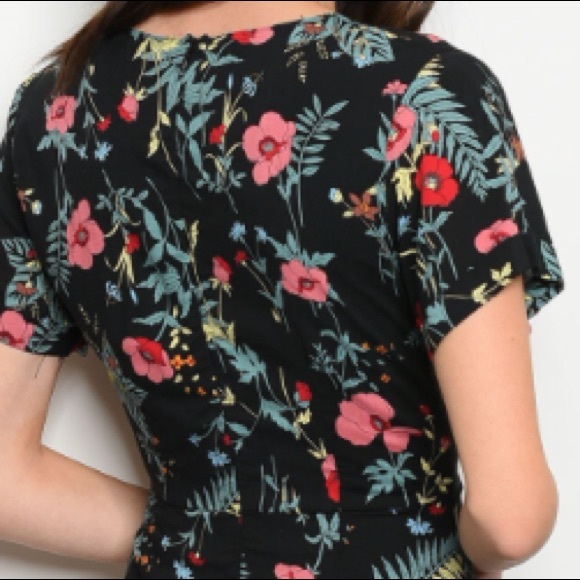 Black floral & fern mini wrap-style dress, New! - Picture 5 of 5